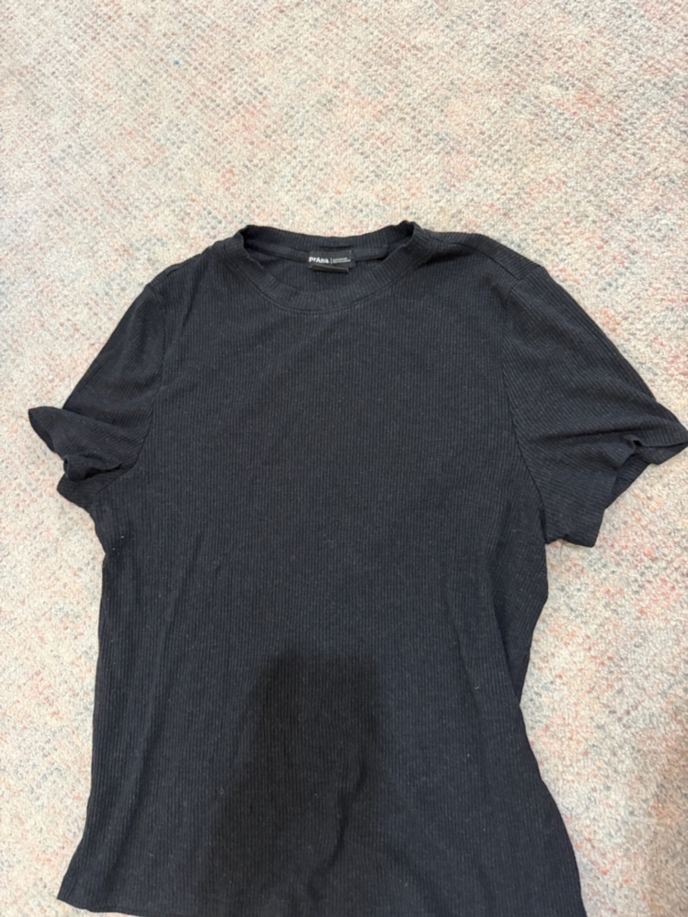 Prana Black Ribbed Short Sleeve Tee - Crew Neck